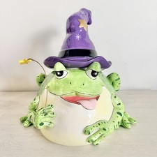 RARE Fitz & Floyd Spell Bound Frog Witch Cookie Jar Halloween Retired Wand picture
