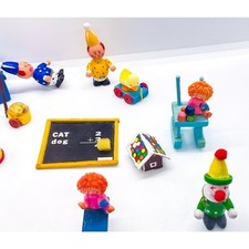 Vintage Hand Painted Miniature Wooden Toy Classroom Play Set Lot Folk Art picture