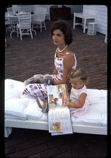 Jacqueline Kennedy Caroline Kennedy 1960s Reading on Patio with Teddy Bear picture