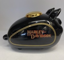 VTG Harley Davidson HOG Piggy Bank Gas Tank GOLD CAP Black Logo 2002 w/ Stopper picture
