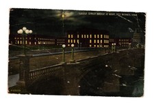Vintage Locust Street Bridge Night Postcard Des Moines Iowa 1915 picture
