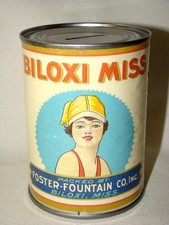 1994 BILOXI MISS Foster-Fountain Co. Shrimp Paper Label Tin Can Bank picture