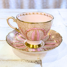 Vintage Tuscan Fine Bone China England Pink Gold Tea Cup Saucer Pedestal Foot picture