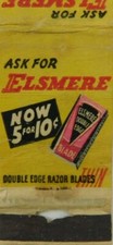 Ask For Elsmere Now 5 For 10 Cents Razor Blades Vintage Matchbook Cover picture