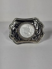 VTG 1923 PEACE SILVER DOLLAR BELT BUCKLE NICE TONING NOT SCRAP QUITE NICE picture