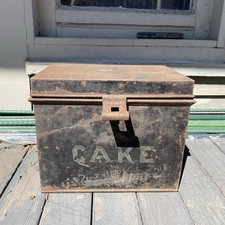 Antique Kreamer Tin Cake Box Hinged Latch Metal Chest primitive Farmhouse Decor picture