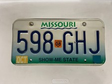 2008 Missouri License Plate 08 October 598 GHJ picture