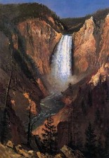 Handpainted Oil painting landscape Lower Yellowstone Falls from mountains 36