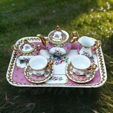 NORITAKE A SEVRE DECOR MINIATURE TEA SET 10pc PINK ROSES GOLD GILT POT SUGAR CUP picture