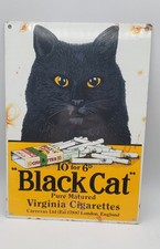 Vintage Black Cat Virginia Cigarettes Rustic Porcelain Enameled Metal Sign picture