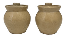 Pair Antique Roycroft Shops East Aurora NY Stoneware Crock Honey Jam Jars Lids picture