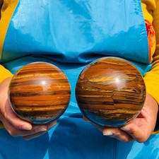 4.88LB 2pcs Natural Tiger's Eye Ball Quartz Crystal Sphere Gem Specimen Healing picture