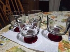 Set of 4 Red and Clear Stemware Sherbet Ice Cream Dessert Glasses Dishes picture
