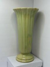 Vintage MCM Royal Haeger Green Fluted Pedestal Vase  10.4” Unmarked picture