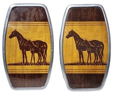 Vtg Western Equestrian Brushes Set of 2 Aluminum Metal Frame Faux Wood Horse picture