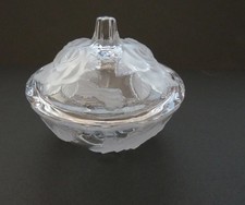 Vintage Covered Candy Jar Frosted Snow Roses Leaves Embossed Roses Covered Bowl  picture