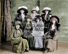 1912 WOMEN IN HATS COLORIZED 8x10 PHOTO VICTORIAN DRESS FURS FASHION CUTE LADIES picture