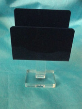 Vintage MCM Lucite Napkin Holder Plastic Pedestal Footed Base Blue Clear 1960s picture