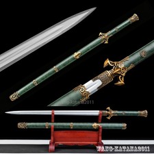 Green Chinese Kung Fu Practice Jian Sword Hexahedron Doube Edge Manganese Steel picture