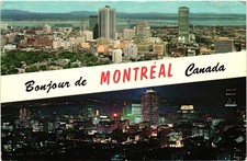 Vintage Plastichrome Postcard: Montreal Canada Day & Night Skyline View picture