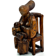 VTG/ Antique Chinese Boxwood Carved Guanyin Holding Baby 4