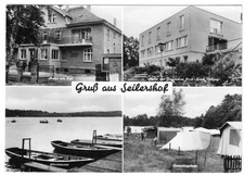 Postcard, Seilershof Kr. Gransee, four illustrations, including campsite, 1973 picture