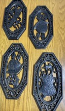 Homco Spanish Conquistador Wall Plaques Coat of Arms Gothic Knight Black VTG 60s picture