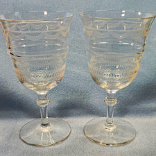 Antique Art Nouveau Etched Liqueur Wine Glasses Ribbon Meander c.1900 Pair picture