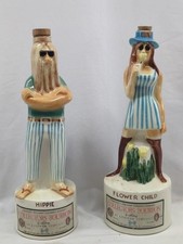 Vintage Maloney Whiskey Hippie Flower Child Bourbon Decanters Kentucky Pair picture