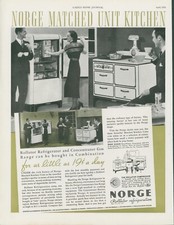 1936 Norge Rollator Refrigeration Matched Unit Kitchen Gas Range Ad LHJ5 picture