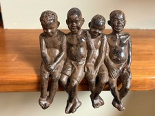 Rare Heavy Vintage Shelf Sitter Heavy Cast Iron Metal Four Boys Sitting picture