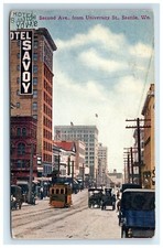 Postcard Second Ave from University St Seattle WA c1911 People Trolley Carriage  picture