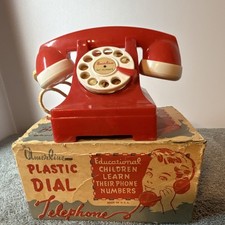 Vintage 1950s Amerline Plastic Dial Telephone Money Bank Red W/original Box P1 picture