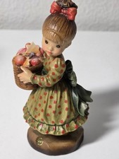 ANRI Christmas Basket Girl Wood Figurine Sarah Kay Limited Ed 164/1000 4 in picture