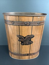 Vintage 70s J L Clark American Eagle Trash Can Faux Wood MCM Bin Folk Cottage picture