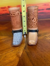 2 ~ Mexican Leather Cowboy Western Boot Tequila Shot Glass w/Snake Skin EX COND picture
