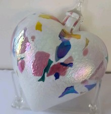 Glass Eye Studio Heart Puffed Ornament HandBlown Artisan Iridescent Confetti USA picture