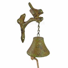 Bird Tree Branch Dinner Bell Cast Iron Wall Mounted Rustic Green Antique Style  picture