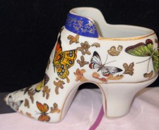Small Butterflies Gold Accent Ceramic High Heel Boot Shoe Planter Vase Pottery picture