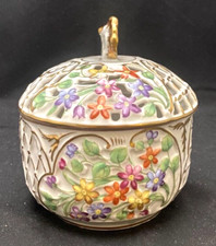 VTG SCHUMANN BAVARIA LIDDED RETICULATED TRINKET BOX/BOWL FLORAL c1930 vg picture
