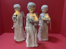 Vintage 1990 Lot Of 3 Porcelain Angel Bride Figurine Light Up White Bisque picture