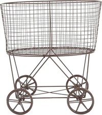 Vintage Reproduction Metal Laundry Basket on Wheels, Rust picture