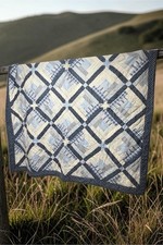Vintage Hand Quilted Blue Log Cabin Geometric Quilt 84” X 90” picture