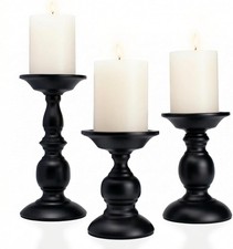 Black Pillar Candle Holders Set of 3 Vintage Table Centerpiece Decor picture