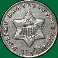 1851-O Cent Piece Trime 3c picture
