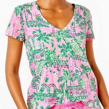 Lilly Pulitzer Etta V Neck T-Shirt Mandevilla Baby Always Worth it Size L NWT picture