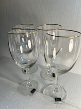 Farber Ware Euro Collection Gold Rim Crystal Clear Stem Wine Glass Barware Set 4 picture