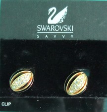 VINTAGE SWAROVSKI GOLDTONE & PAVE CLIP EARRINGS picture
