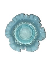 Fenton Ruffled Rim Hobnail Dish Opalescent Blue Glass Vintage Trinket Dish Bowl picture