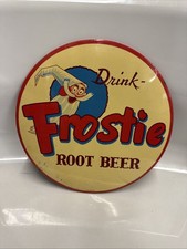 VINTAGE 1950'S FROSTIE ROOT BEER SODA POP GAS STATION METAL SIGN 9” picture